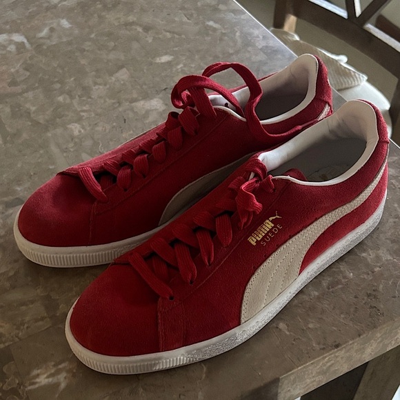 Puma Classic Red and White Suede Shoes - Picture 1 of 4